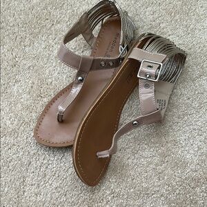 Madden Girl Tan T-Strap Sandals with Ankle Buckle